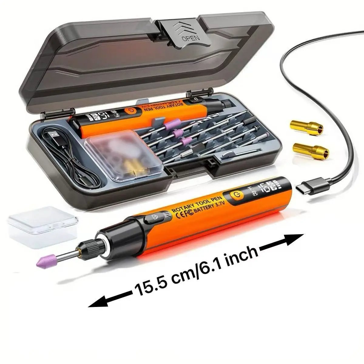 39PCS Electric Rotary Tool Kit – Mini Engraving Polishing Drill with Digital Display & LED Light, USB Rechargeable