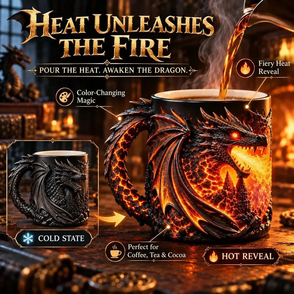 🐉 Dragonfire 3D Heat-Reveal Magic Mug | Add a Hot Drink. Awaken the Dragon.🔥