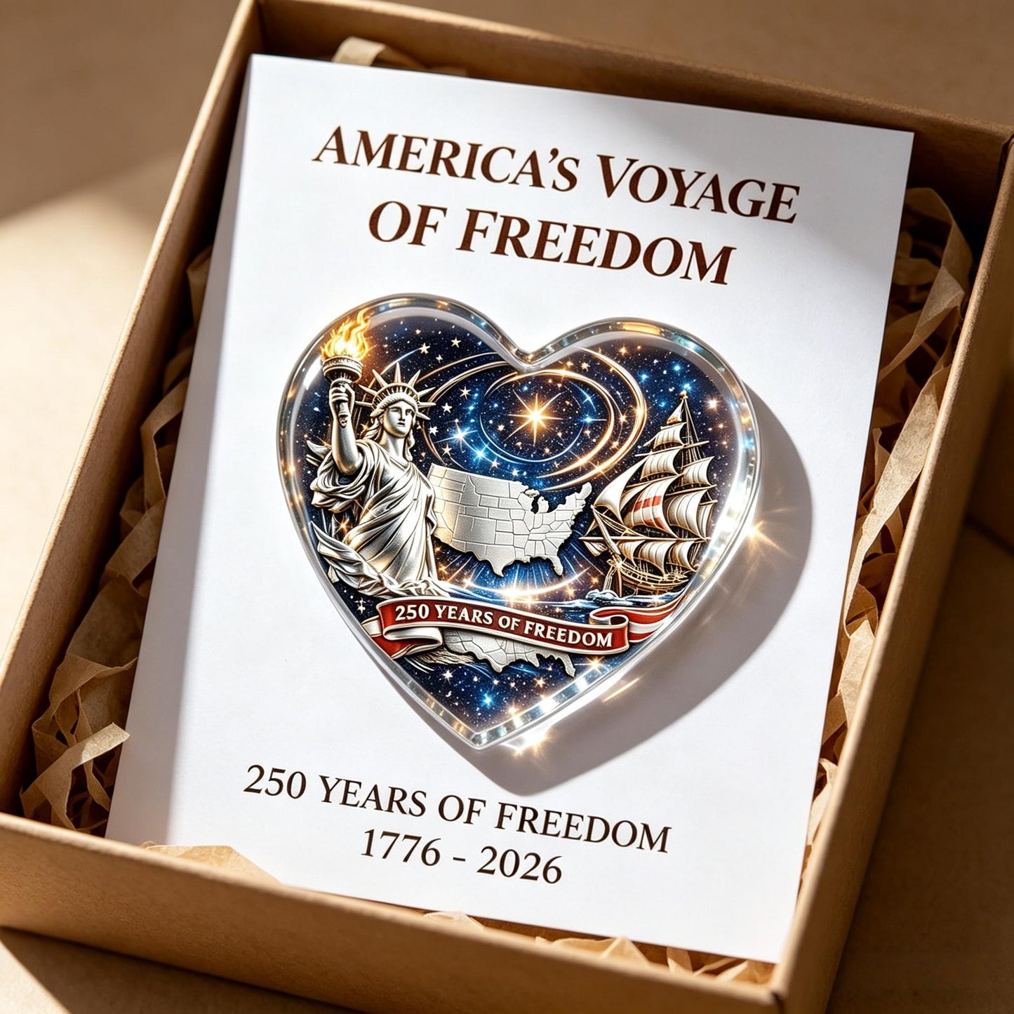 🇺🇸 America's Voyage of Freedom 250th Anniversary Heart Keepsake