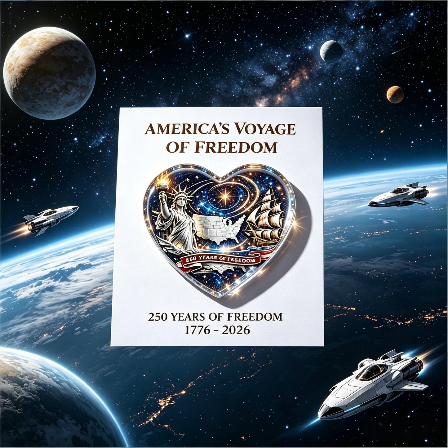 🇺🇸 America's Voyage of Freedom 250th Anniversary Heart Keepsake