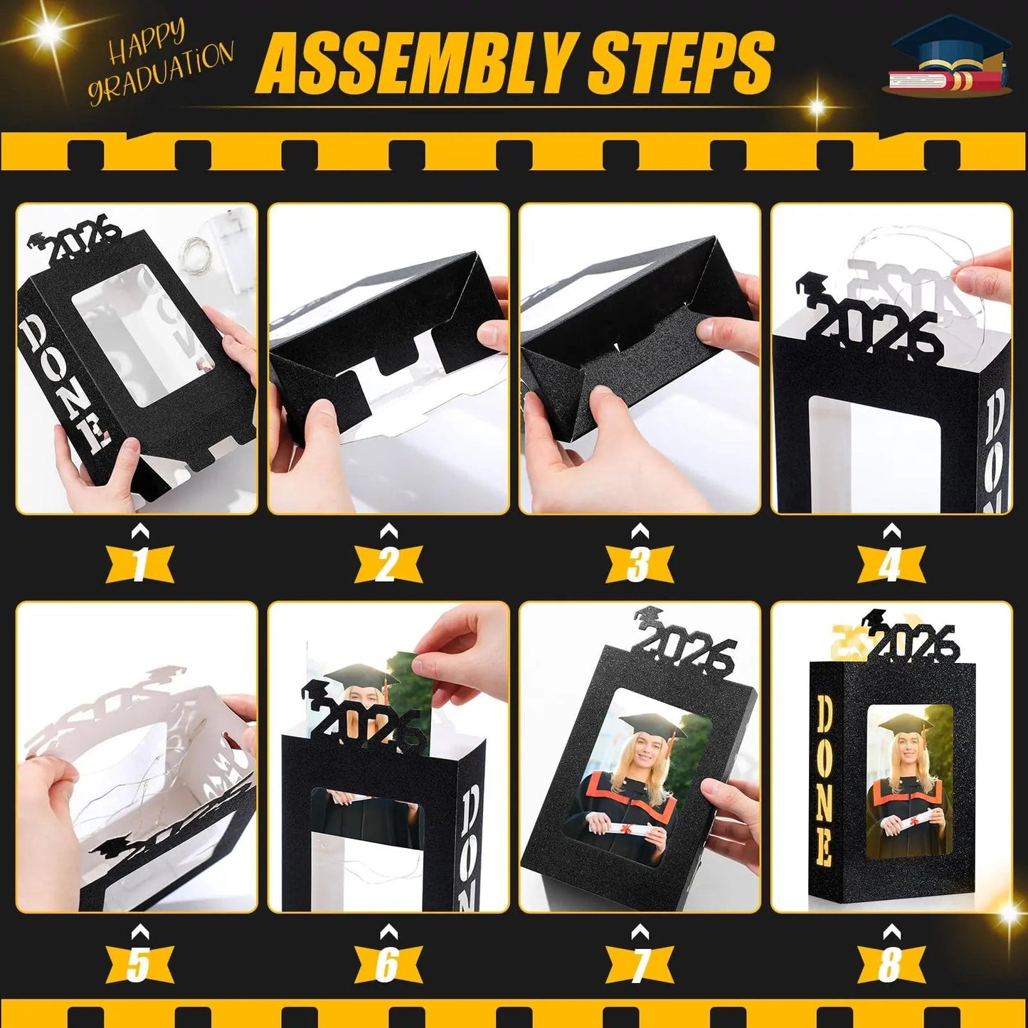 🎓4Pcs 2026 Graduation Centerpieces for Class of 2026-Fit 4x6in Photo| Fillable Picture Box