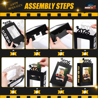 🎓4Pcs 2026 Graduation Centerpieces for Class of 2026-Fit 4x6in Photo| Fillable Picture Box