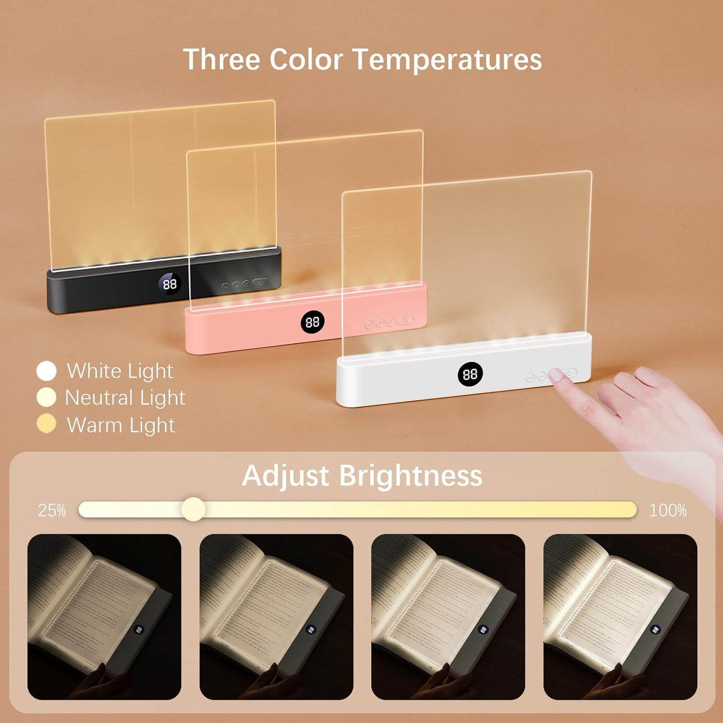 Rechargeable Flat LED Book Light 🌟 3 Colors Timer Perfect Night Reading