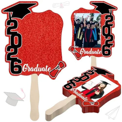 🎓Class of 2026 Graduation Fan Set (24 Pack) — Double-Sided Photo Props with Handles