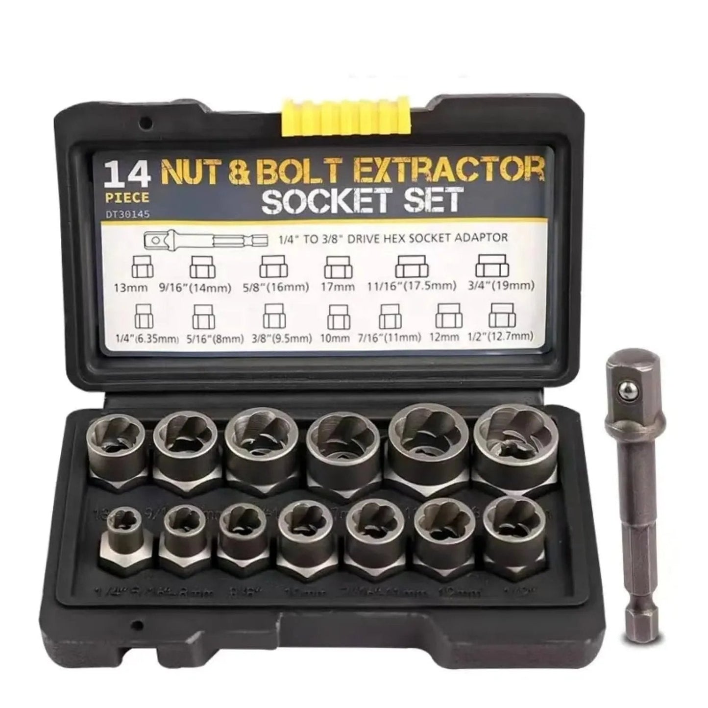 14Pc Impact Bolt & Nut Extractor Set – Stripped Lug & Rounded Bolt Remover for Damaged, Frozen Fasteners