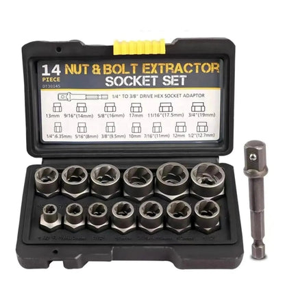 14Pc Impact Bolt & Nut Extractor Set – Stripped Lug & Rounded Bolt Remover for Damaged, Frozen Fasteners