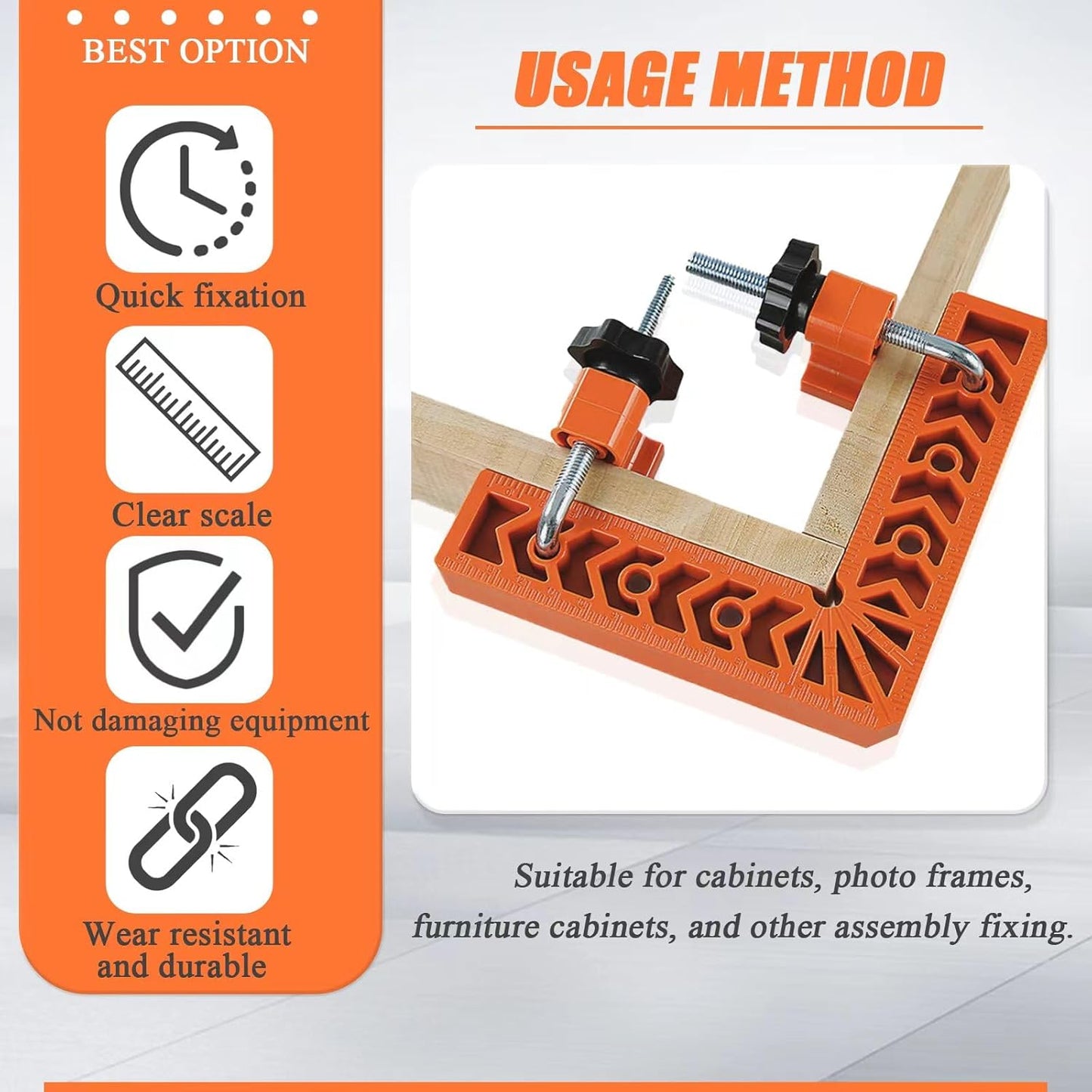 90 Degree Corner Clamp & Positioning Square Set - (3" 4")inch x 8 Right Angle Clamp with 8 Clamp ABS Plastic L-Shaped Tool