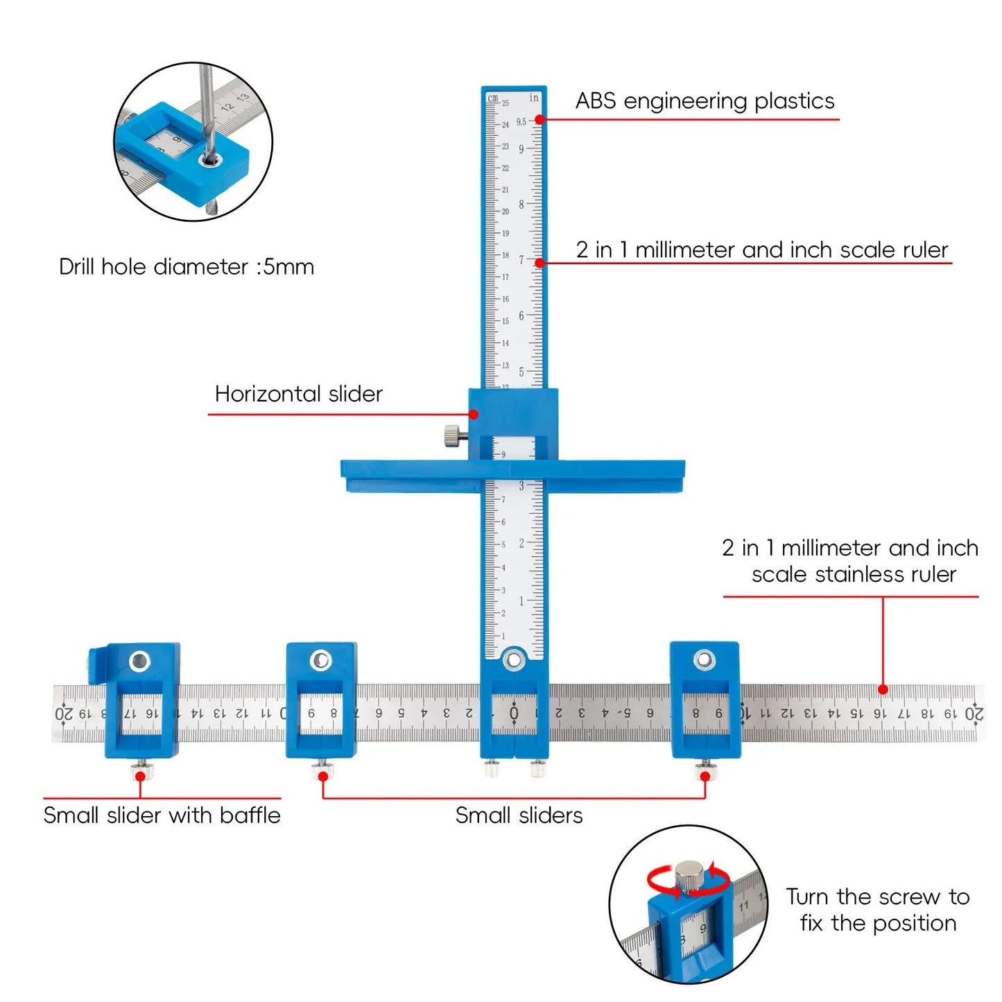 Cabinet Hardware Jig – Handle Template with Engraved Rulers & Self‑Punching Centre