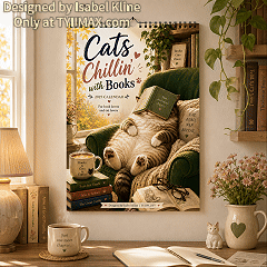 Cats Chillin' with Books™ 2027 Wall Calendar | A4 Cozy Cat & Book Lover Calendar | Designed by Isabel Kline | TYIIPLUS™