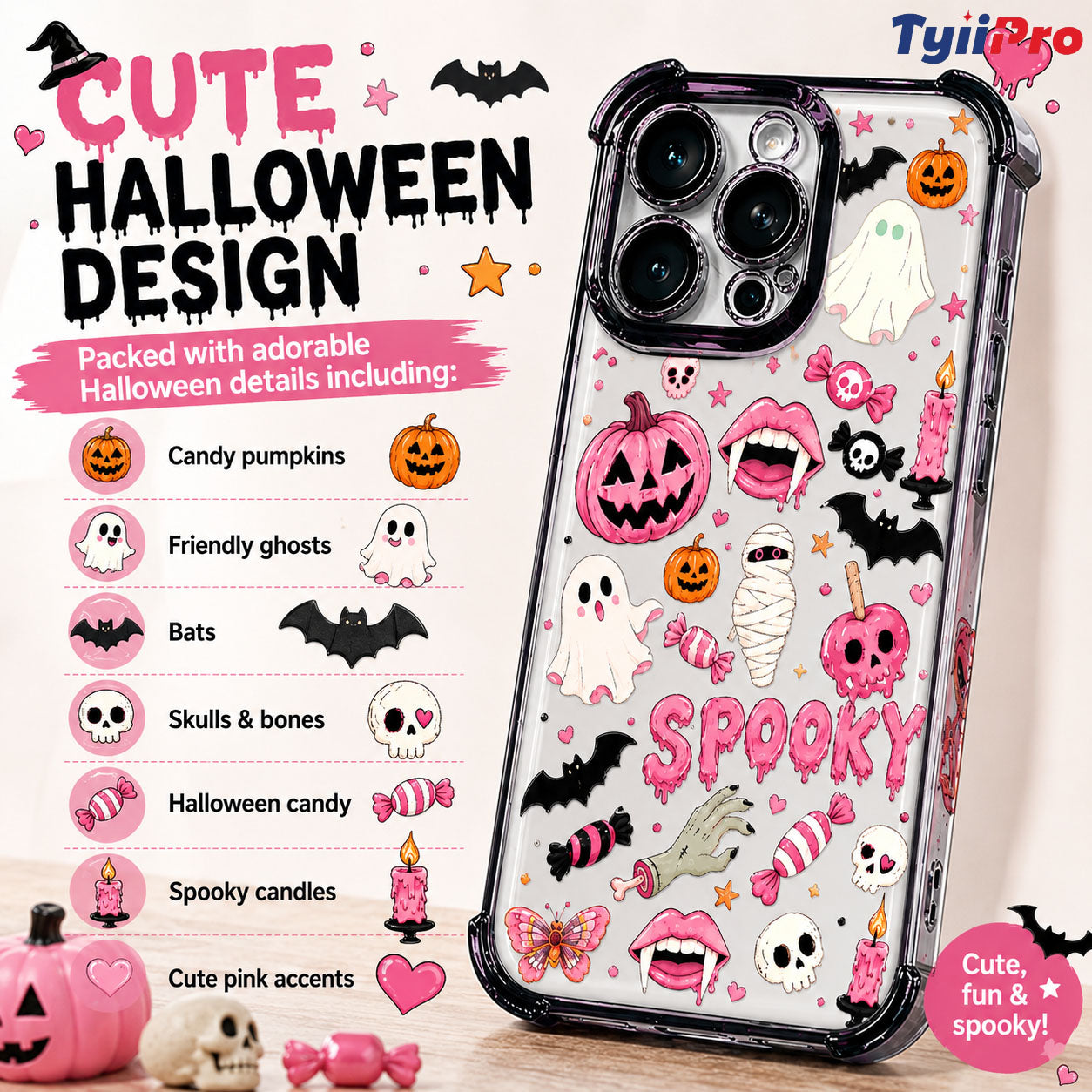 🎃TYIIMAX™ Halloween Candy Ghost Phone Case – Cute Pumpkin & Ghost Design, Shockproof Magnetic Case