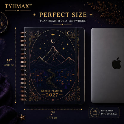 🖤 Fantasy Weekly Planner 2027 – Hardcover Monthly & Weekly Organizer with Stickers, Pocket & Bookmark