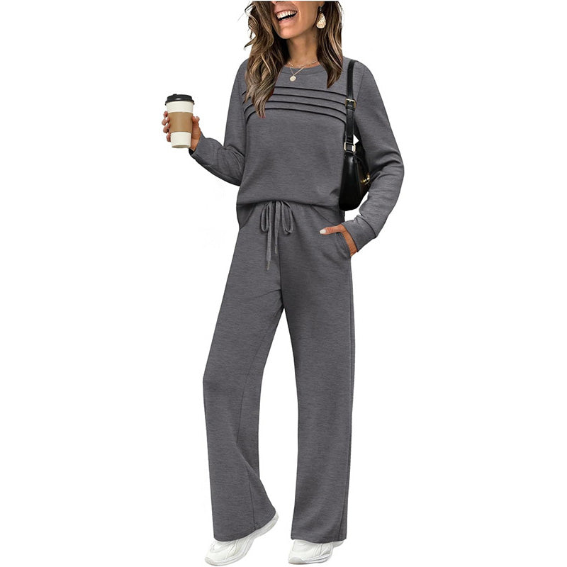 ✨Women's 2026  Casual Crew Neck Top & Drawstring Pants Set🔥
