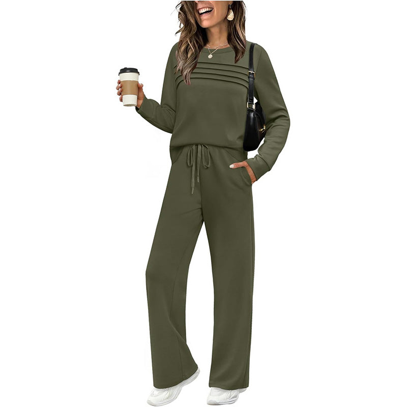 ✨Women's 2026  Casual Crew Neck Top & Drawstring Pants Set🔥