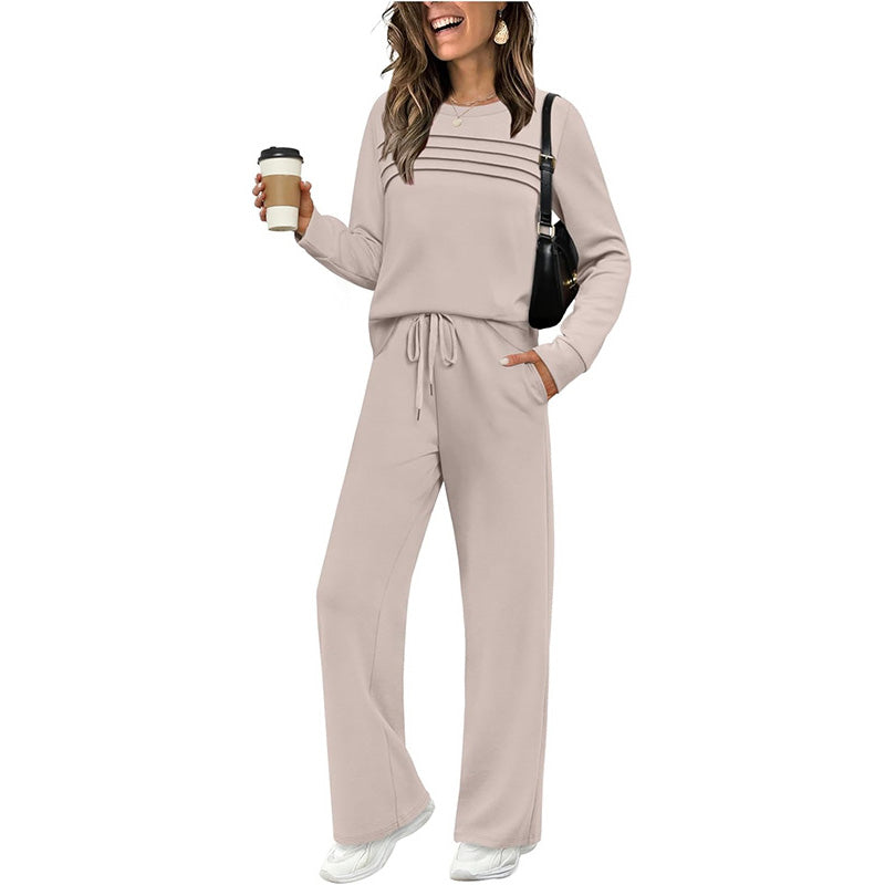 ✨Women's 2026  Casual Crew Neck Top & Drawstring Pants Set🔥
