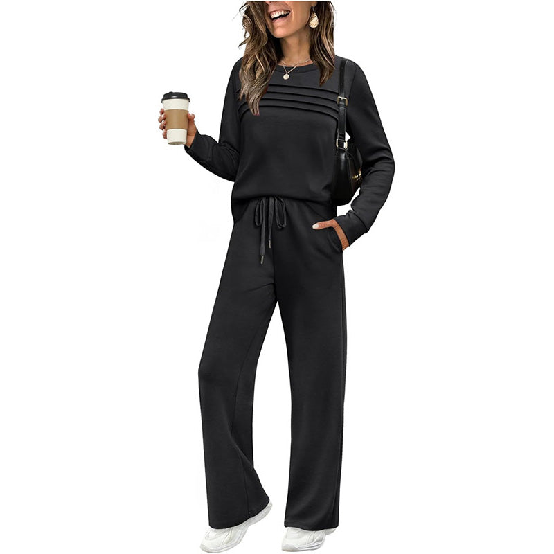 ✨Women's 2026  Casual Crew Neck Top & Drawstring Pants Set🔥