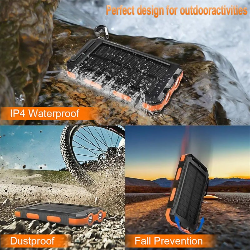 🔦 Portable Solar Power Bank – Solar Charging, Dual LED Lights, Outdoor Ready ✨