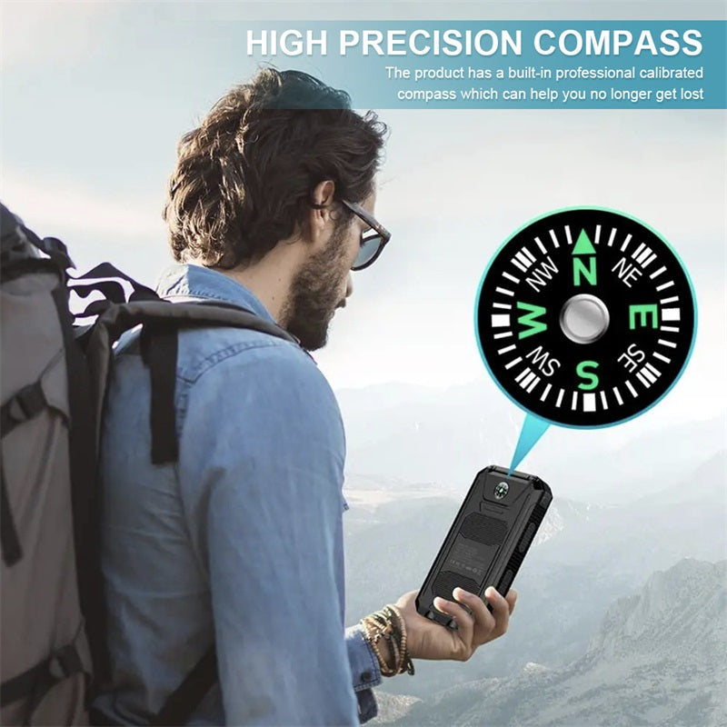 🔦 Portable Solar Power Bank – Solar Charging, Dual LED Lights, Outdoor Ready ✨