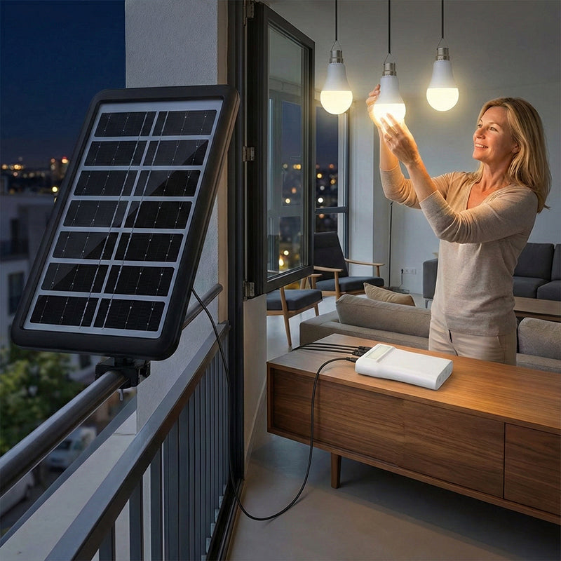 Solar Powered LED Lighting System with 3 Bulbs