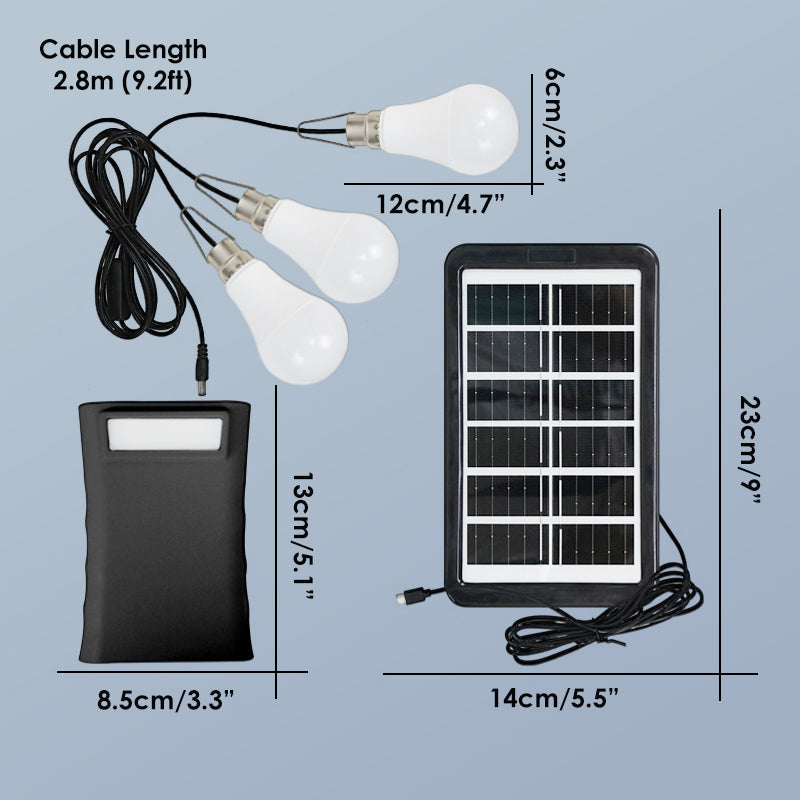 Solar Powered LED Lighting System with 3 Bulbs