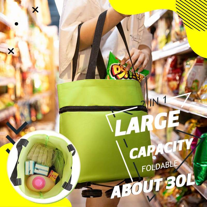 🔥HOT SALE 50% OFF🔥2-in-1 Foldable Shopping Cart Bag with Wheels – Reusable Rolling Grocery Tote