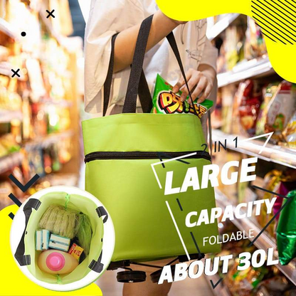 🔥HOT SALE 50% OFF🔥2-in-1 Foldable Shopping Cart Bag with Wheels – Reusable Rolling Grocery Tote