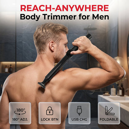 Reach-Anywhere Body Trimmer – Extendable handle, precision heads. Trim back, chest & legs yourself – no help needed! 🧔✨