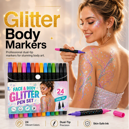 24-Color Face & Body Glitter Marker Set with Dual Tips