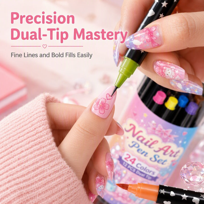 🌈24 Colors Dual Ended Nail Art Pens Set