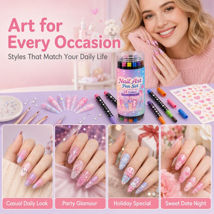 🌈24 Colors Dual Ended Nail Art Pens Set