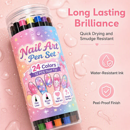 🌈24 Colors Dual Ended Nail Art Pens Set