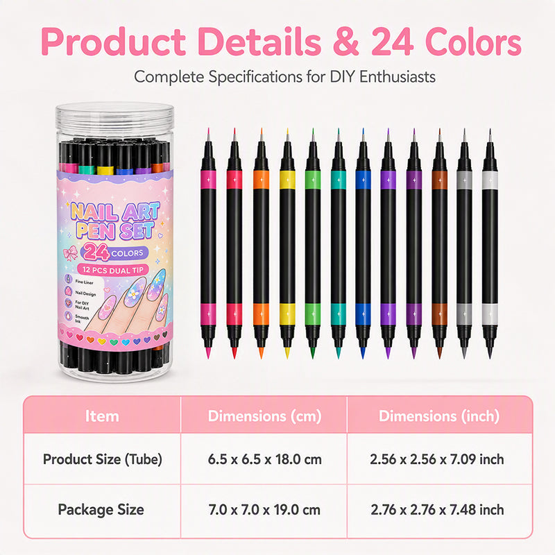 🌈24 Colors Dual Ended Nail Art Pens Set