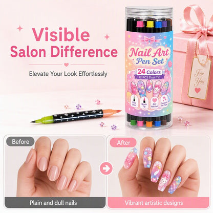 🌈24 Colors Dual Ended Nail Art Pens Set