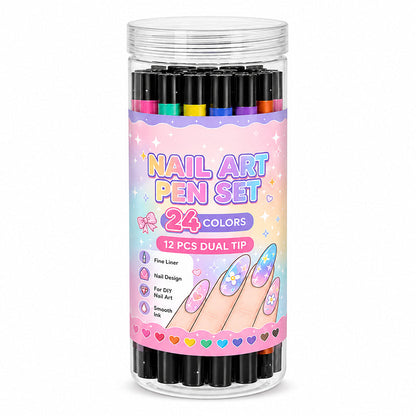 🌈24 Colors Dual Ended Nail Art Pens Set