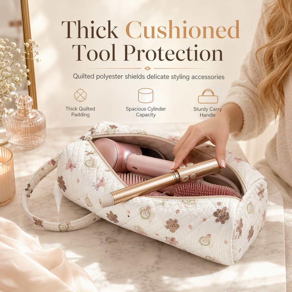 🔥Portable Quilted Travel Storage Bag with Handle for Hair Dryer Curling Iron and Hair Straightener🐆