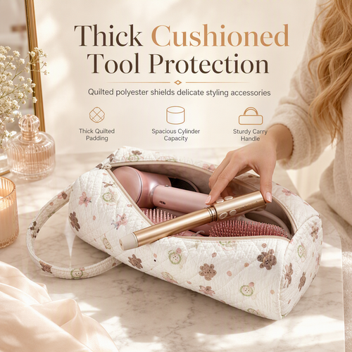 🔥Portable Quilted Travel Storage Bag with Handle for Hair Dryer Curling Iron and Hair Straightener🐆