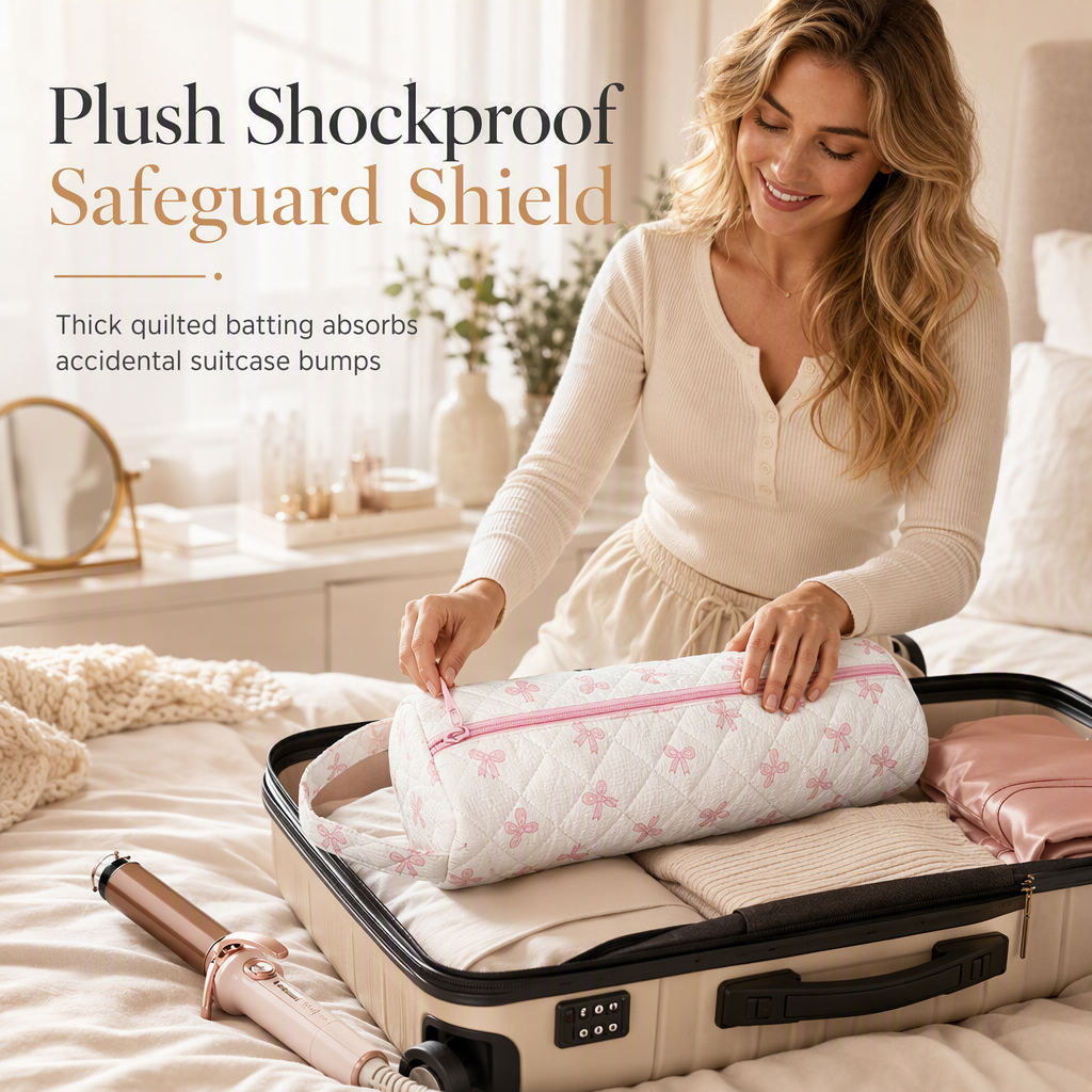 🔥Portable Quilted Travel Storage Bag with Handle for Hair Dryer Curling Iron and Hair Straightener🐆