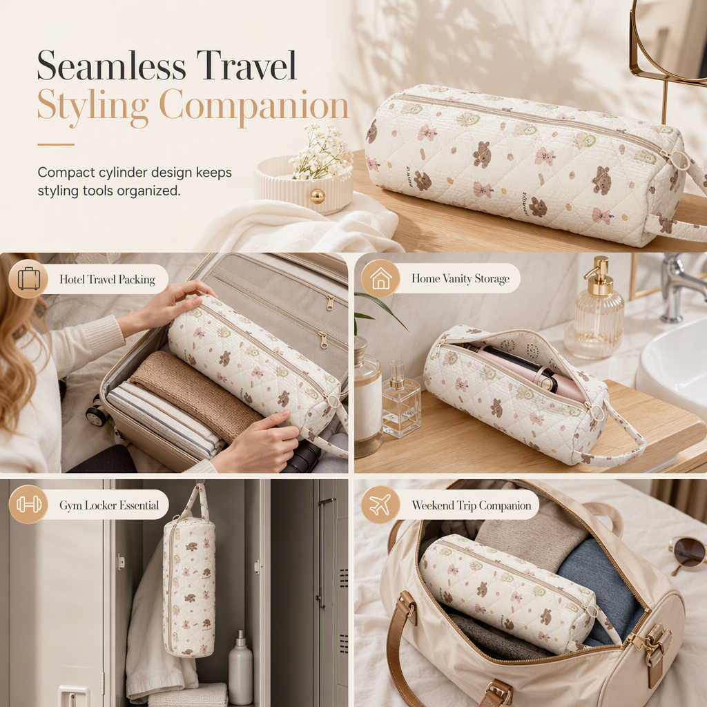 🔥Portable Quilted Travel Storage Bag with Handle for Hair Dryer Curling Iron and Hair Straightener🐆