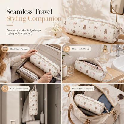 🔥Portable Quilted Travel Storage Bag with Handle for Hair Dryer Curling Iron and Hair Straightener🐆