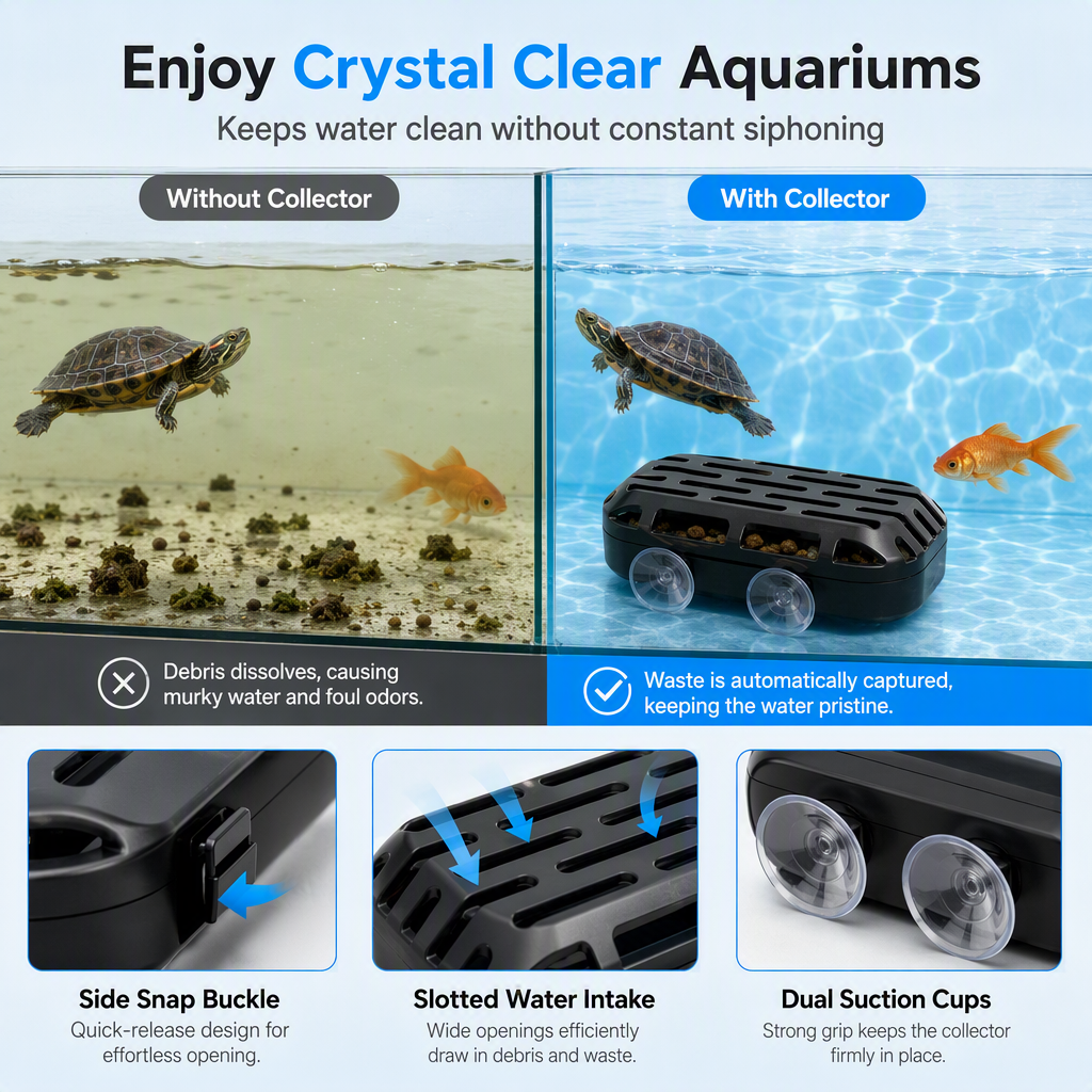 Turtle tank with and without bottom waste collector