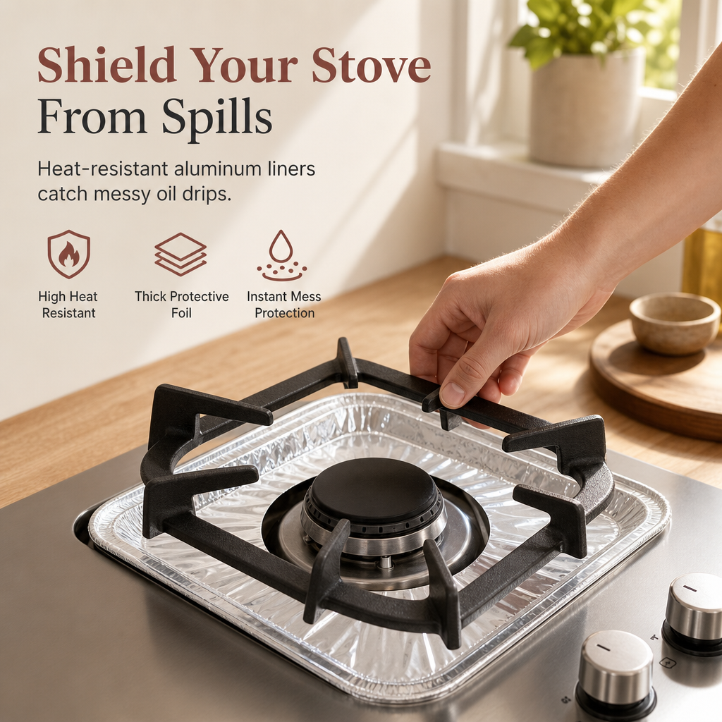 10-Pack Heavy-Duty Foil Gas Stove Burner Liners – Keep Your Hob Clean & Protected with Deep Well Spill Capture 🍳
