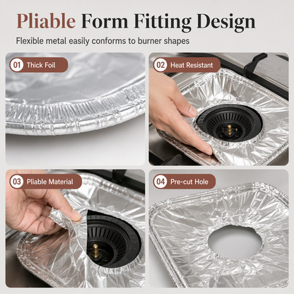 10-Pack Heavy-Duty Foil Gas Stove Burner Liners – Keep Your Hob Clean & Protected with Deep Well Spill Capture 🍳