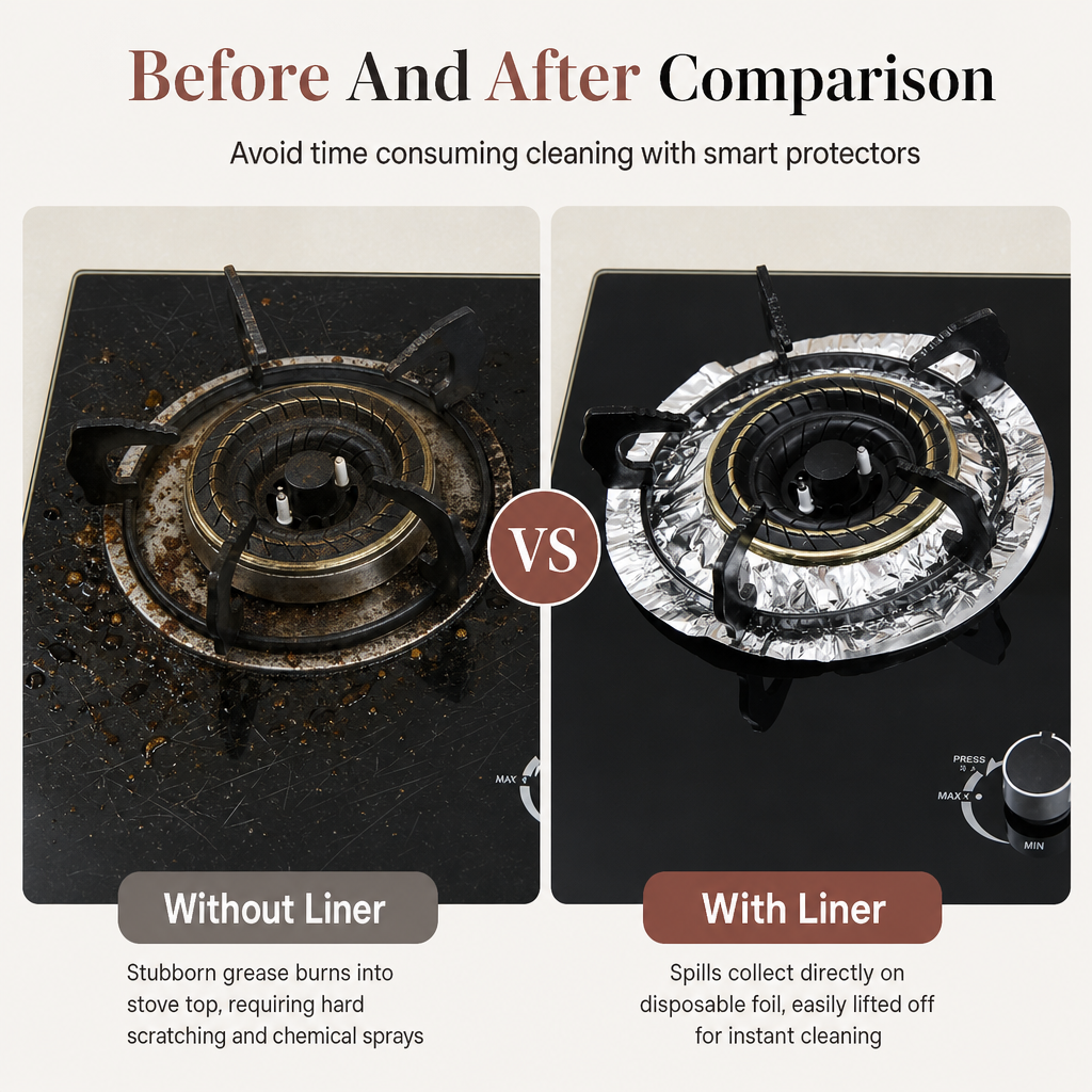10-Pack Heavy-Duty Foil Gas Stove Burner Liners – Keep Your Hob Clean & Protected with Deep Well Spill Capture 🍳
