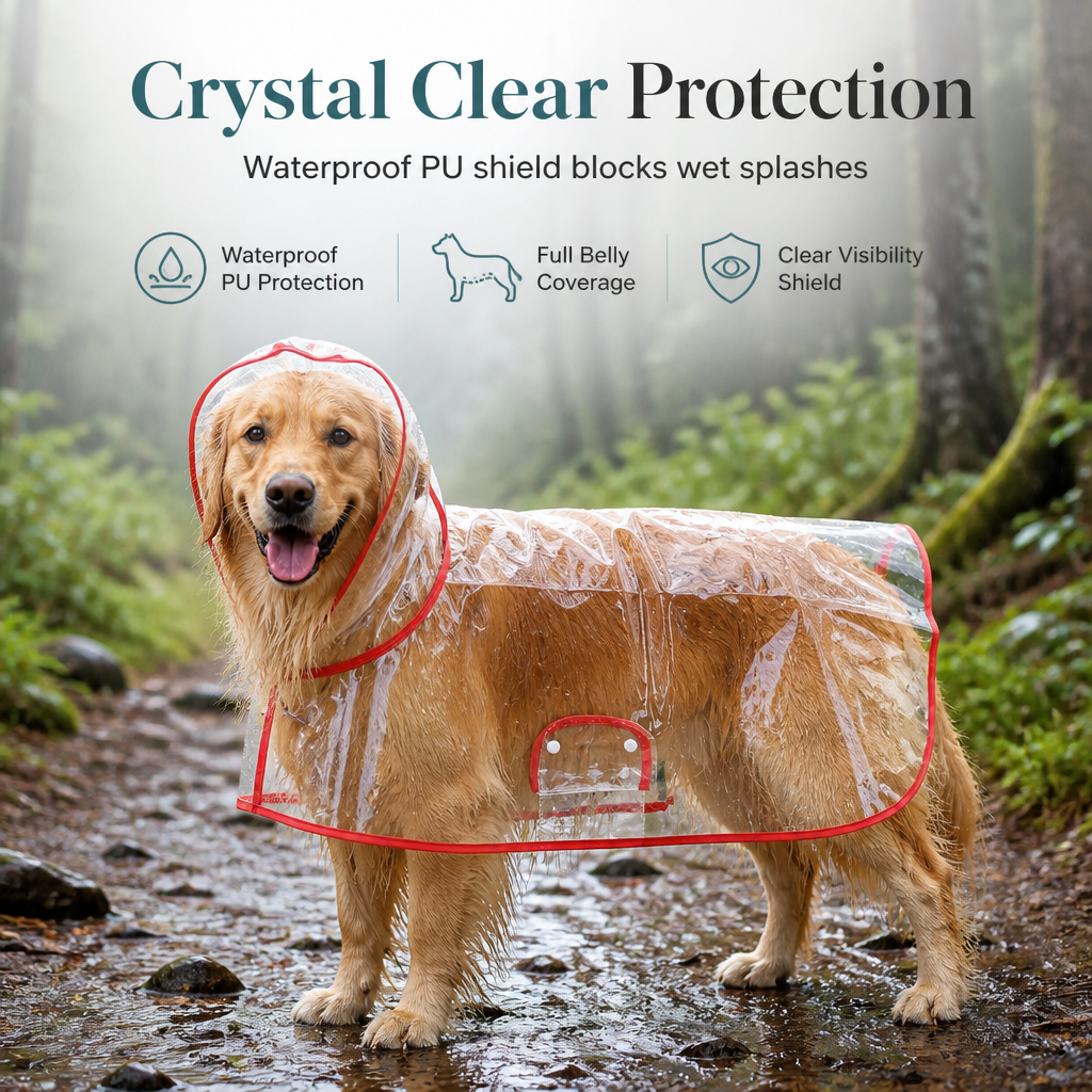 🌧️🐾 Transparent Waterproof Dog Raincoat – Clear Hood, Adjustable Fit, Multi-size 🐶