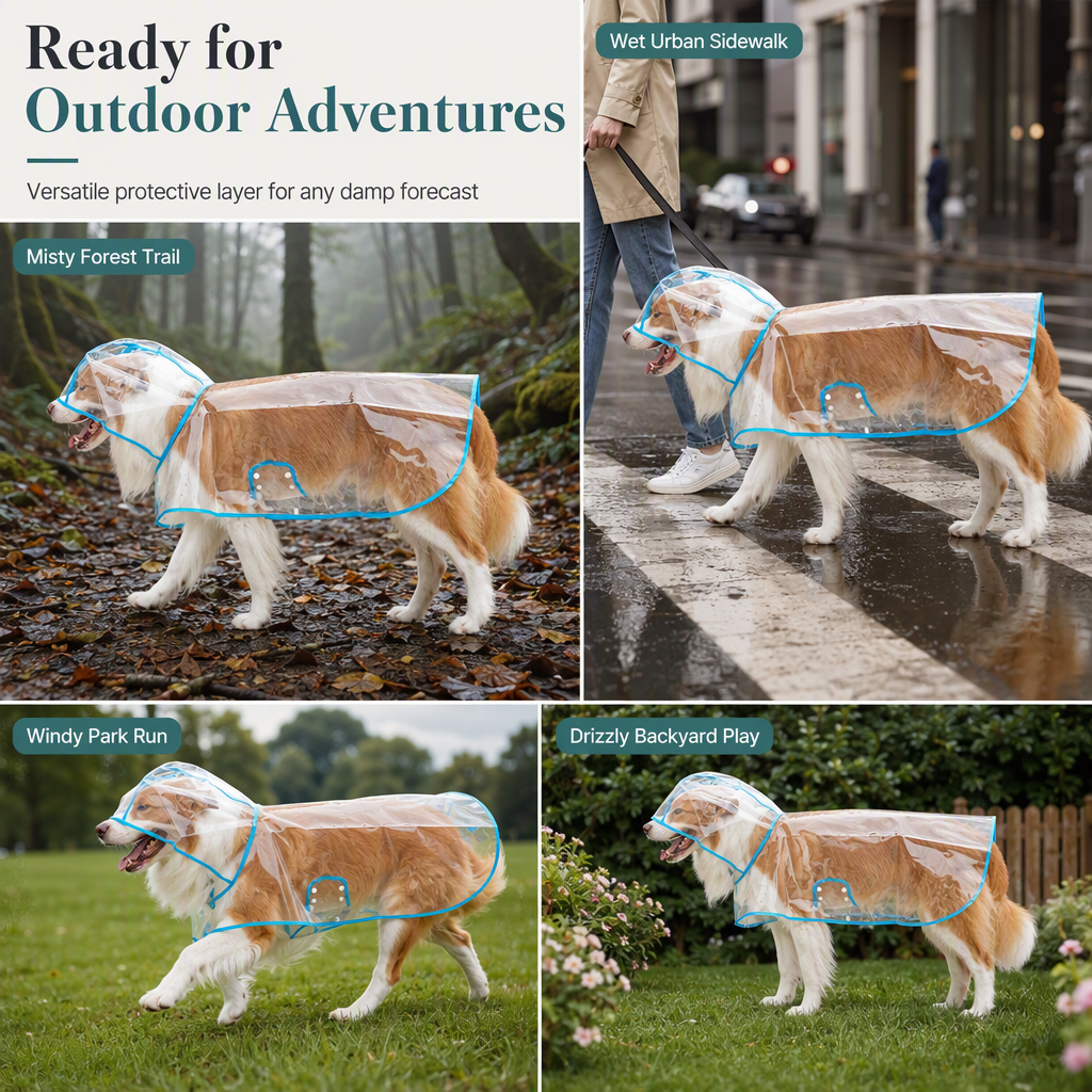 🌧️🐾 Transparent Waterproof Dog Raincoat – Clear Hood, Adjustable Fit, Multi-size 🐶