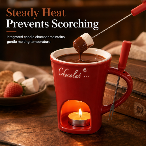 🍪Ceramic Chocolate and Cheese Fondue Melter Mug with Fork☕
