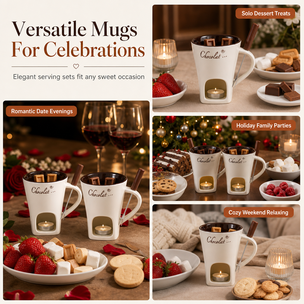 🍪Ceramic Chocolate and Cheese Fondue Melter Mug with Fork☕