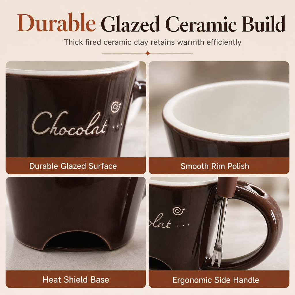🍪Ceramic Chocolate and Cheese Fondue Melter Mug with Fork☕