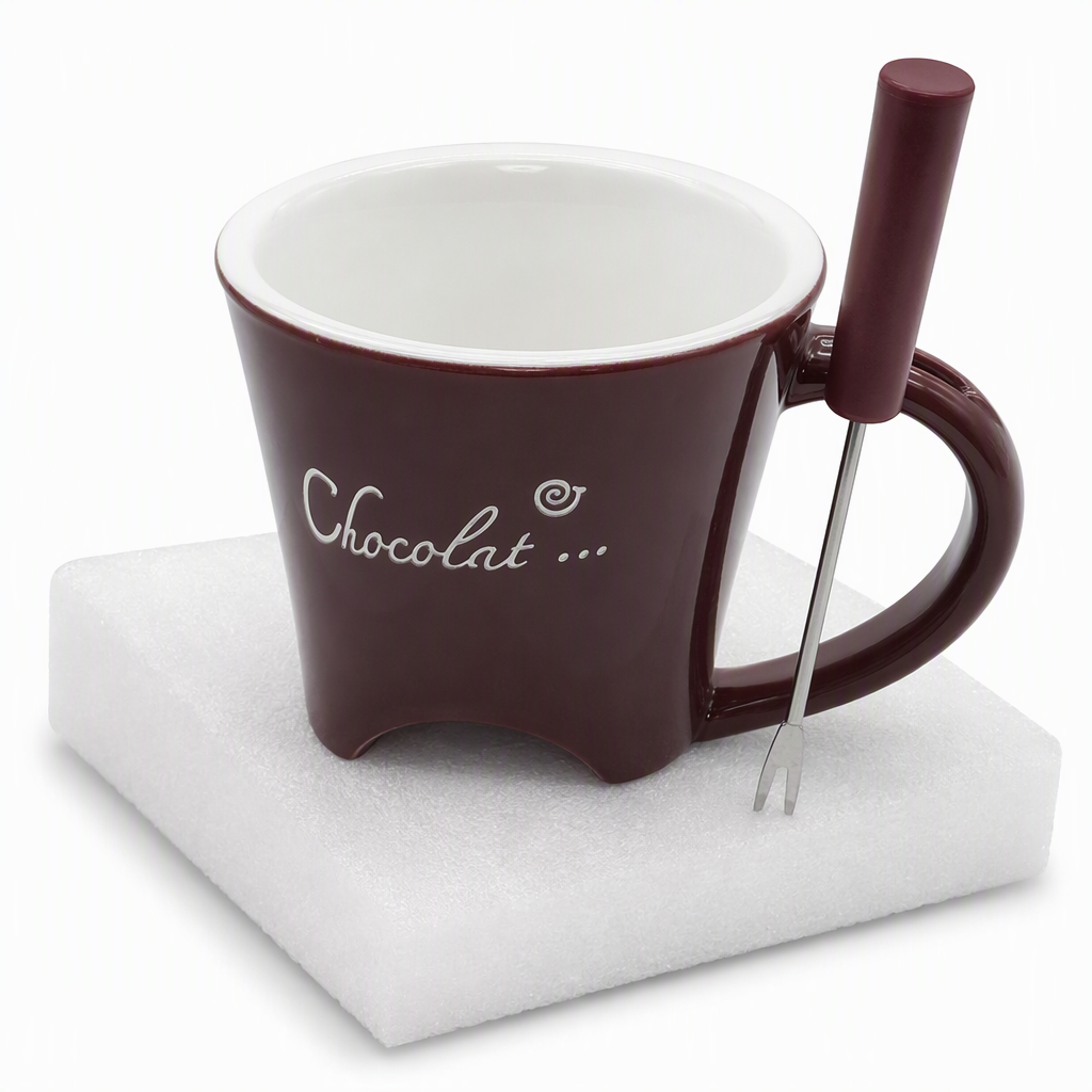 🍪Ceramic Chocolate and Cheese Fondue Melter Mug with Fork☕