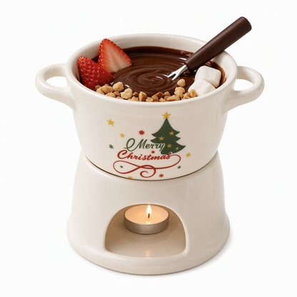 🍪Ceramic Chocolate and Cheese Fondue Melter Mug with Fork☕