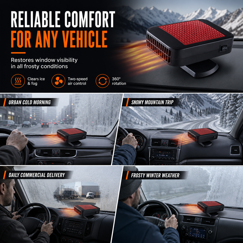 Portable 12V Car and Windshield Defroster Defogger Fan for Vehicles